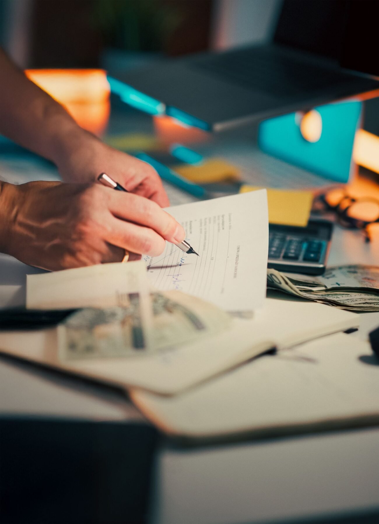 Financial documents and cash on a desk, illustrating final paycheck rights